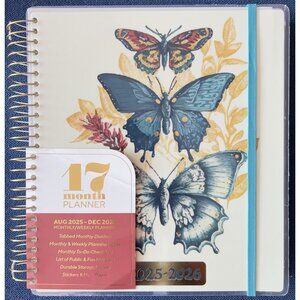 17 Month Planner BLUE BUTTERFLY Aug 2025-Dec 2026 Weekly Planning Note Page Gift